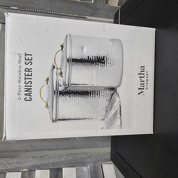 Martha Stewart Collection Hammered Stainless Steel Canisters, Set of 2 - Picture 3 of 12